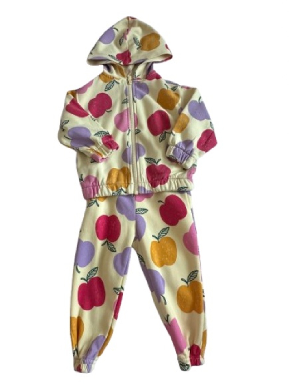 Old Navy Baby Girl 18-24M Cream Hoodie & Joggers Set with Apple Multicolor Print - Picture 13 of 14